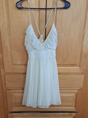 Lulu's Cream Ruffle V-Neck Spaghetti Strap Mini Dress